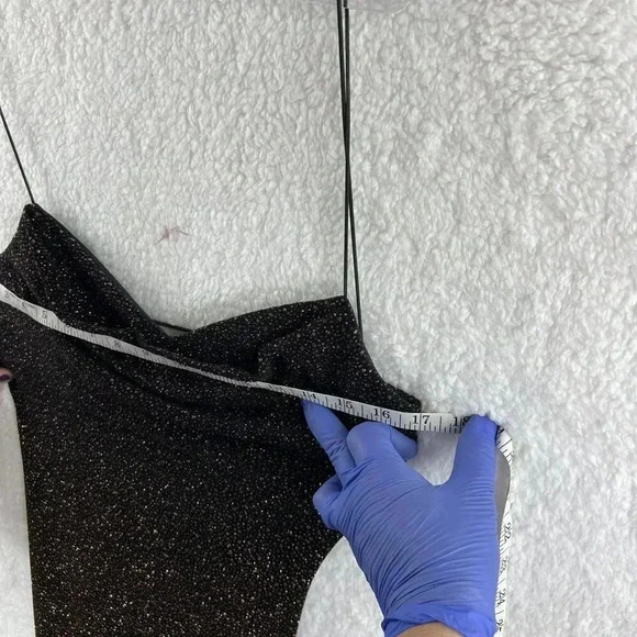 VTG B. Darlin Women 8 Cowlneck Slip Dress Stretch Allover Sparkel Copper 90s Y2K - Picture 10 of 14